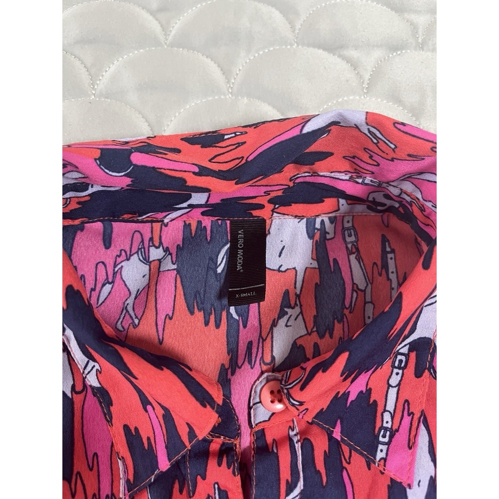 Vero Moda  Colorful Equestrian Horse Dress XS Short Sleeve Button Up Western - Picture 8 of 10
